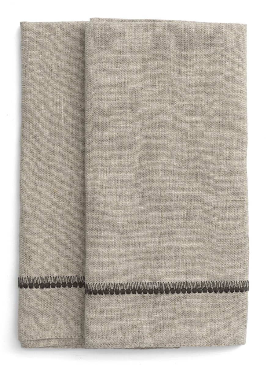 Linen Napkins with Embroidery Brown- 50x50cm