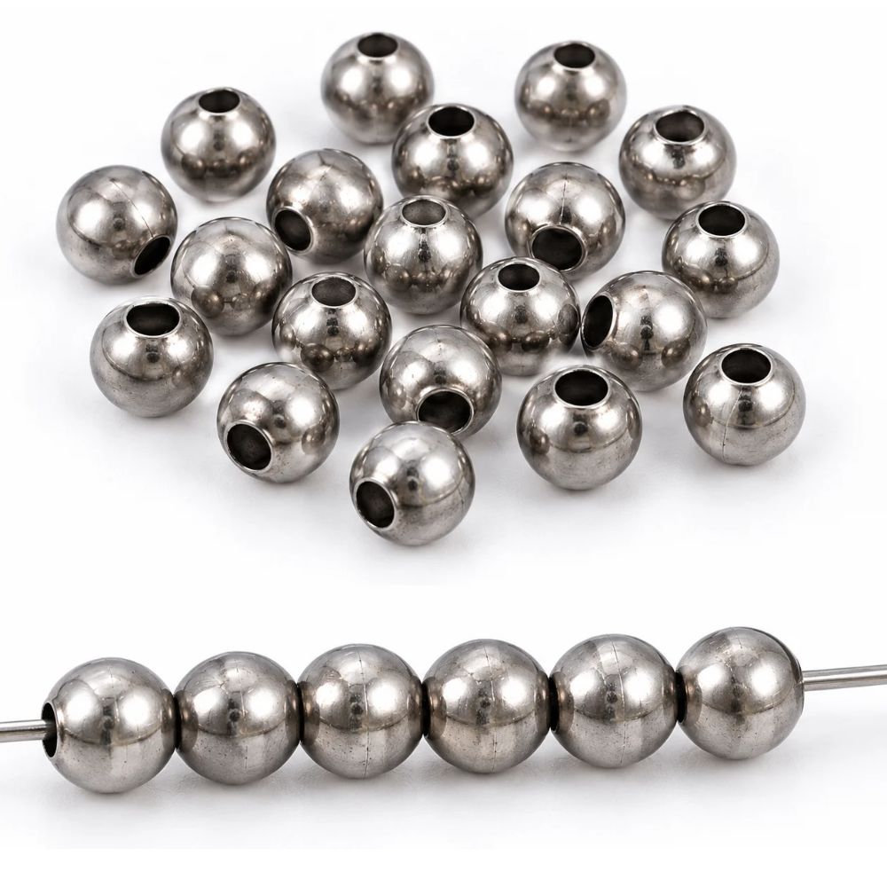 Metallpärlor runda 4 mm rostfritt stål mörk silverfärg