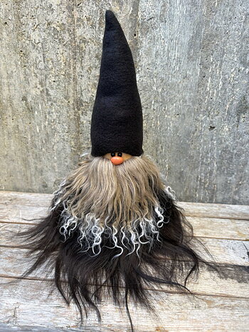 Stor Skäggtomte 30 cm Special Svart Mössa Islandsfår Tibetanskt får