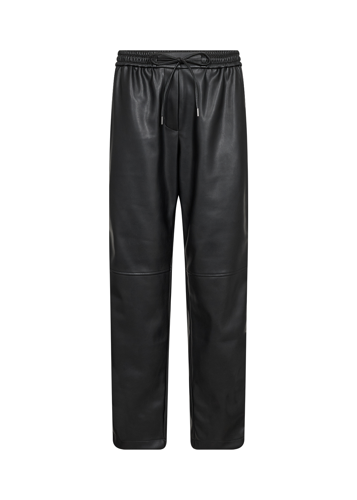 SC-BECKIE 19 Pants Svart Rak Byxa i Skinnimitation - 4