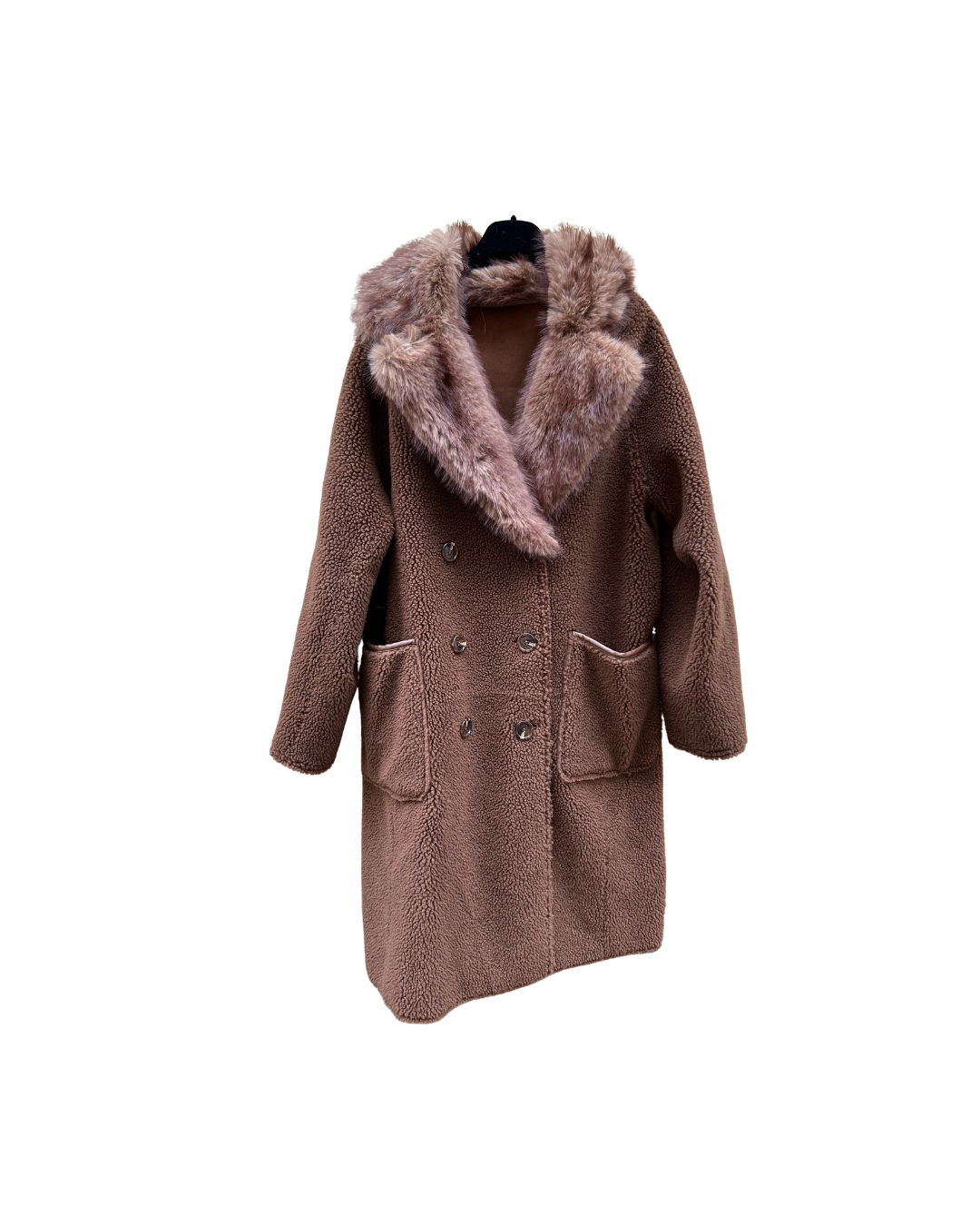Betta Corradi double-breasted coat in suede & faux-fur brown - 3