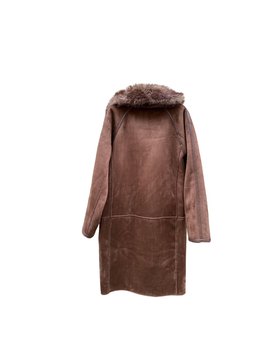 Betta Corradi double-breasted coat in suede & faux-fur brown