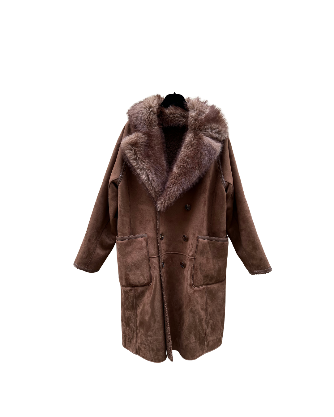 Betta Corradi double-breasted coat in suede & faux-fur brown