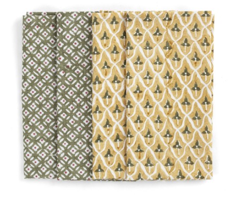 Servett  Tulip & Dot Grön/ gul  50x50  Chamois 4-pack 