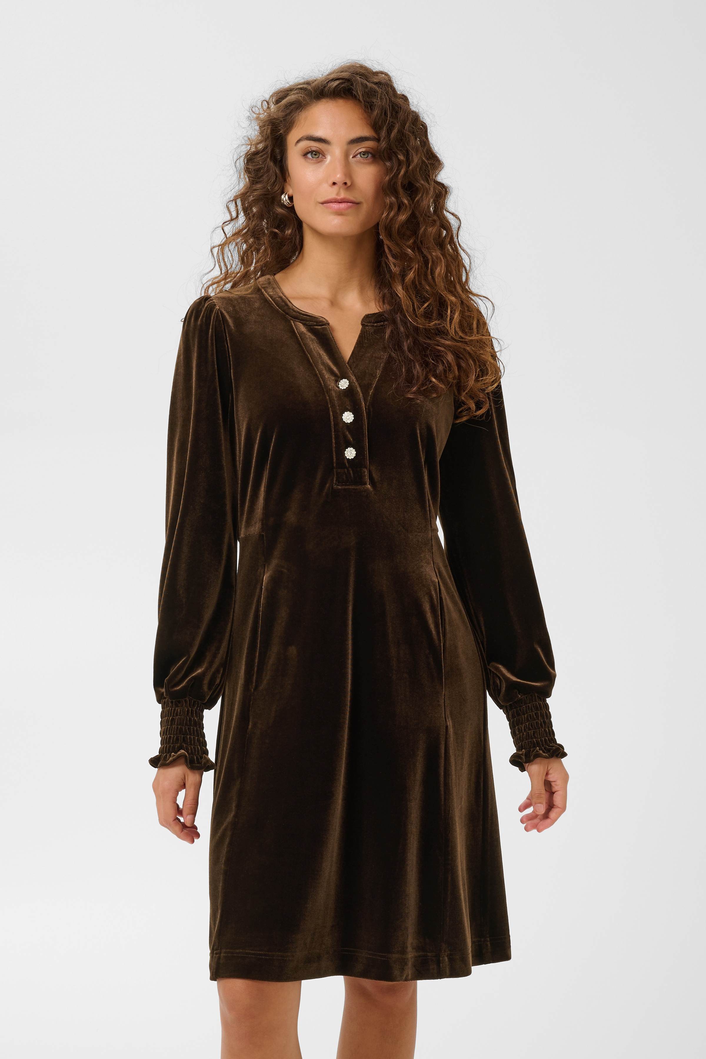 CUCHANANNA ZOE  Dress Coffee Bean Brun Sammetsklänning