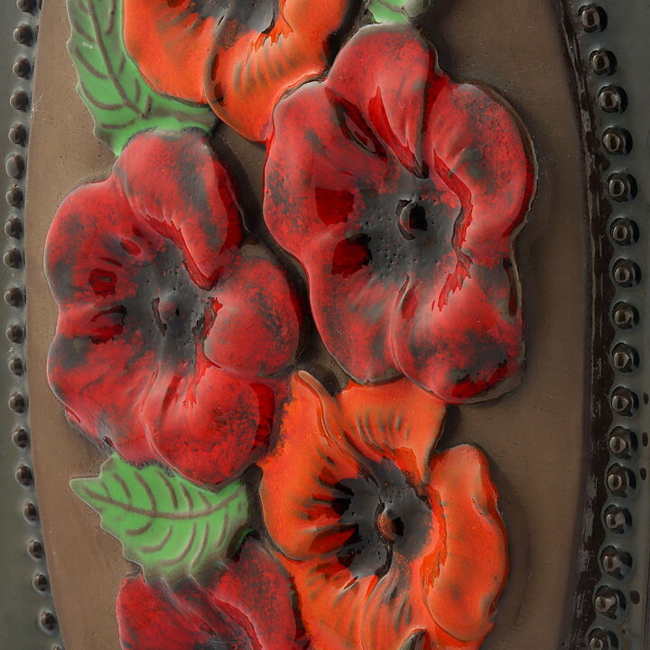 Aimo Nietosvuori (1970s) Rectangular Wall Plaque with Orange/Red Flower Motif 31 cm #847