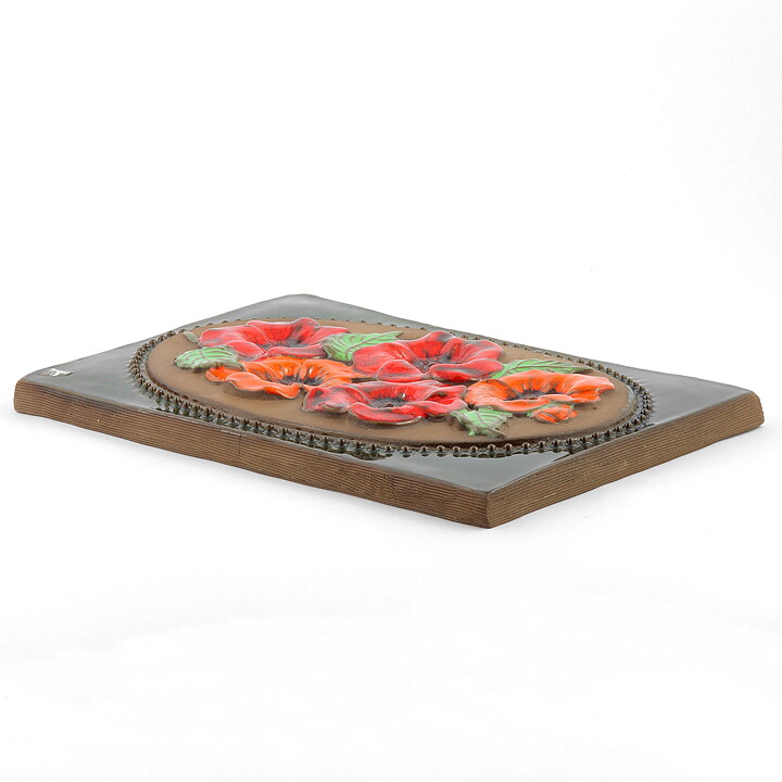 Aimo Nietosvuori (1970s) Rectangular Wall Plaque with Orange/Red Flower Motif 31 cm #847