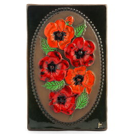 Aimo Nietosvuori (1970s) Rectangular Wall Plaque with Orange/Red Flower Motif 31 cm #847