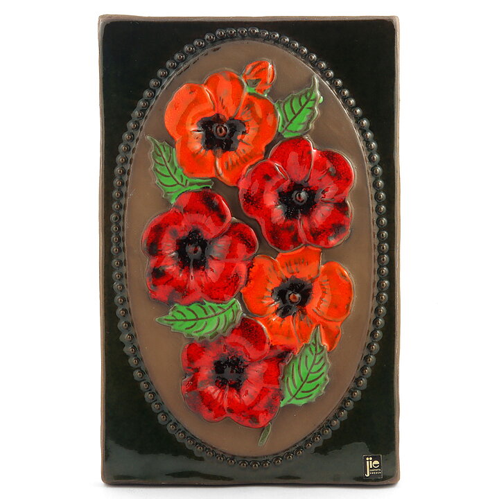 Aimo Nietosvuori (1970s) Rectangular Wall Plaque with Orange/Red Flower Motif 31 cm #847
