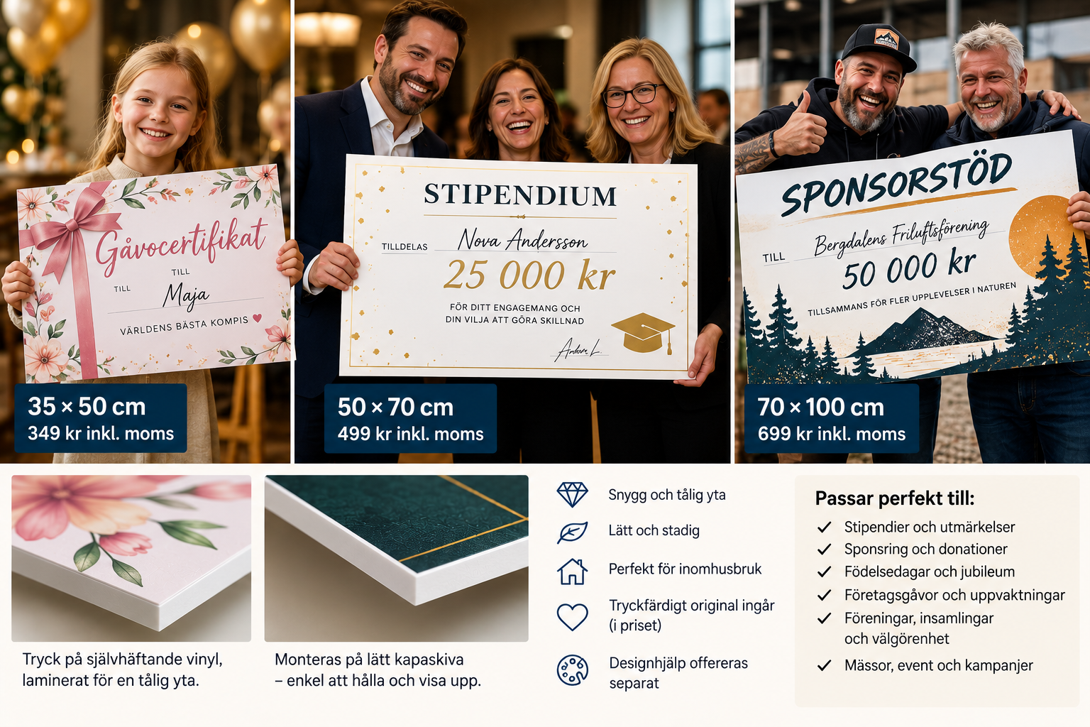 Jättecheckar & gåvocertifikat