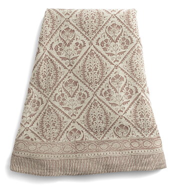Round Linen Tablecloth with Jaipur print in Old Rose- 220cm
