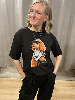 T-shirt med pudel-svart