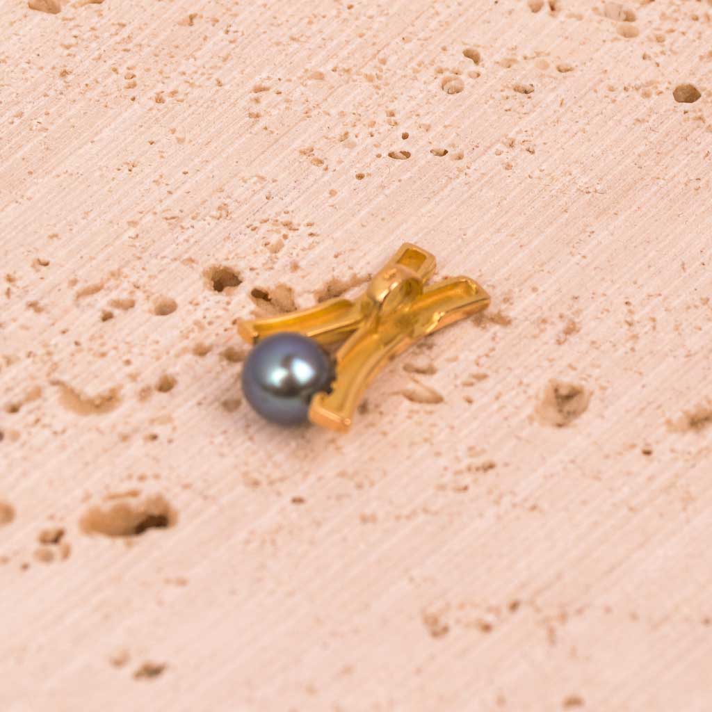 Polished gold pendant with a gray pearl, 18k, Vintage - 5