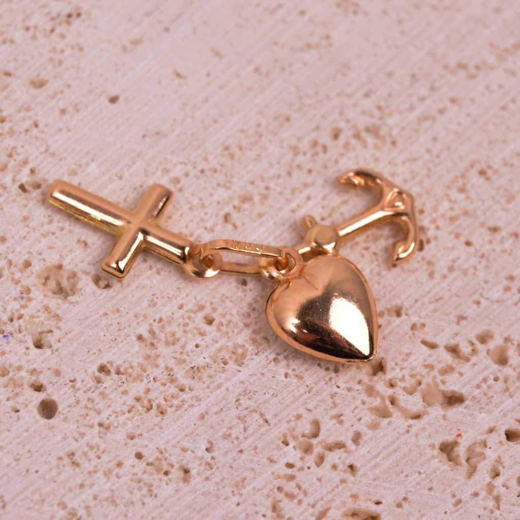 18K Gold "Faith, Hope, and Love" Pendant, Vintage - 4