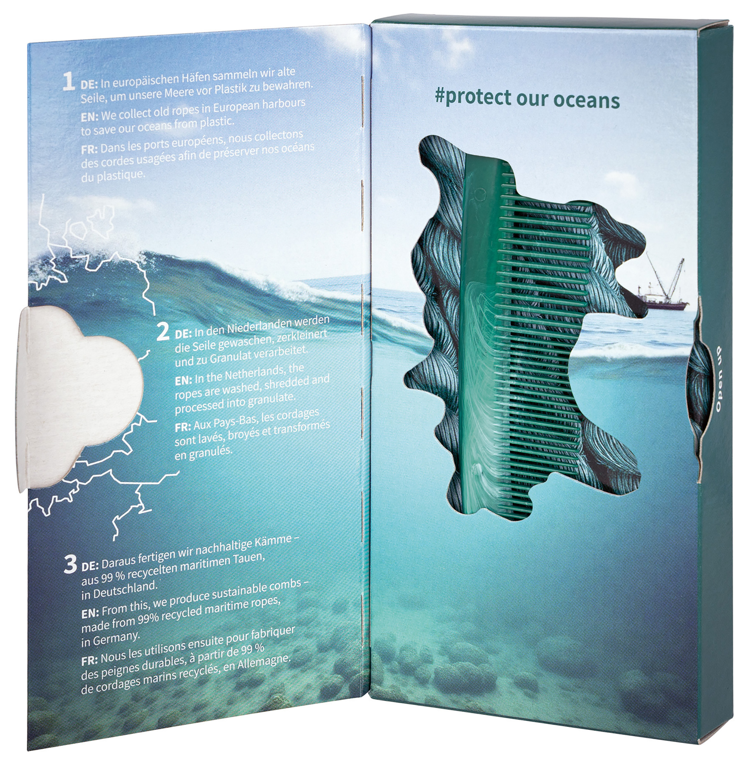 Niyok Pocket Comb - Fickkam av återvunnet sjörep - För fint eller mellanlångt hår - 3