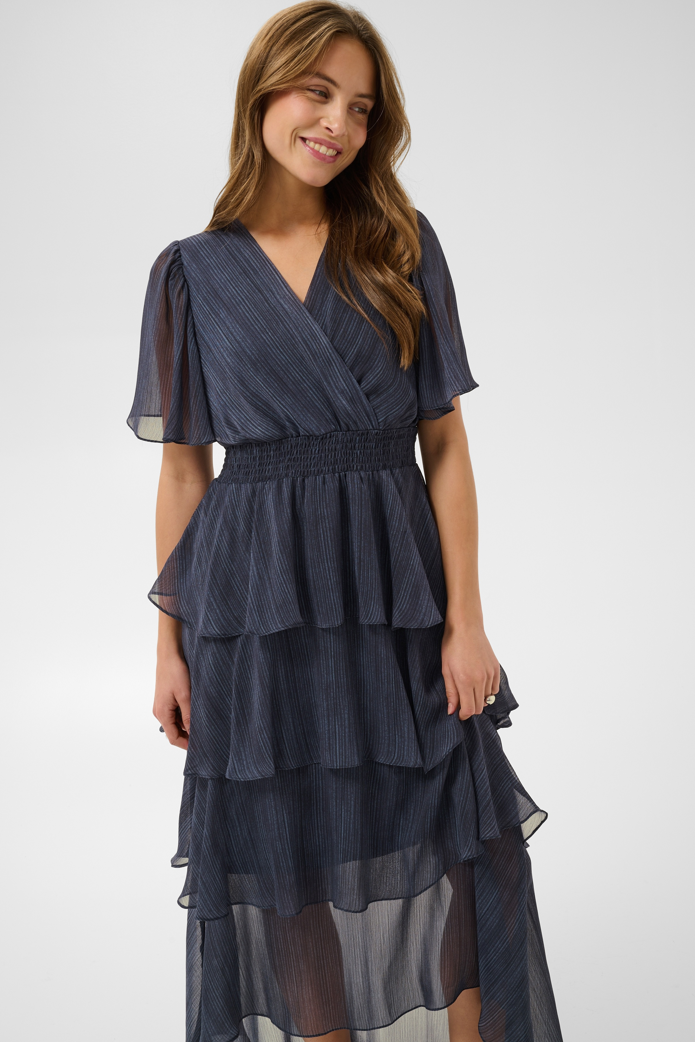 KAlouisa Dress Blue Blurry Stripe Lång Klänning med Volang - 5