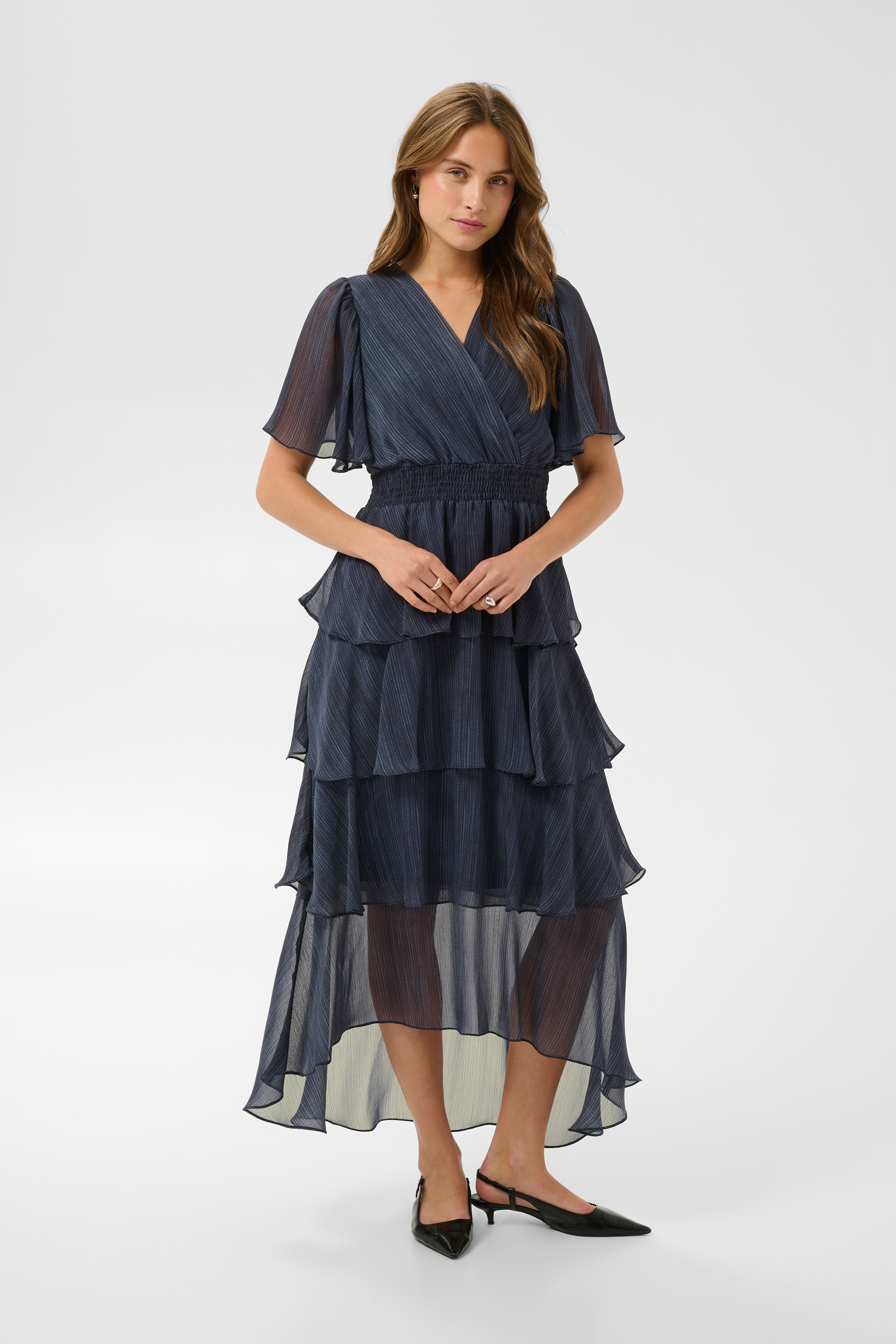 KAlouisa Dress Blue Blurry Stripe Lång Klänning med Volang