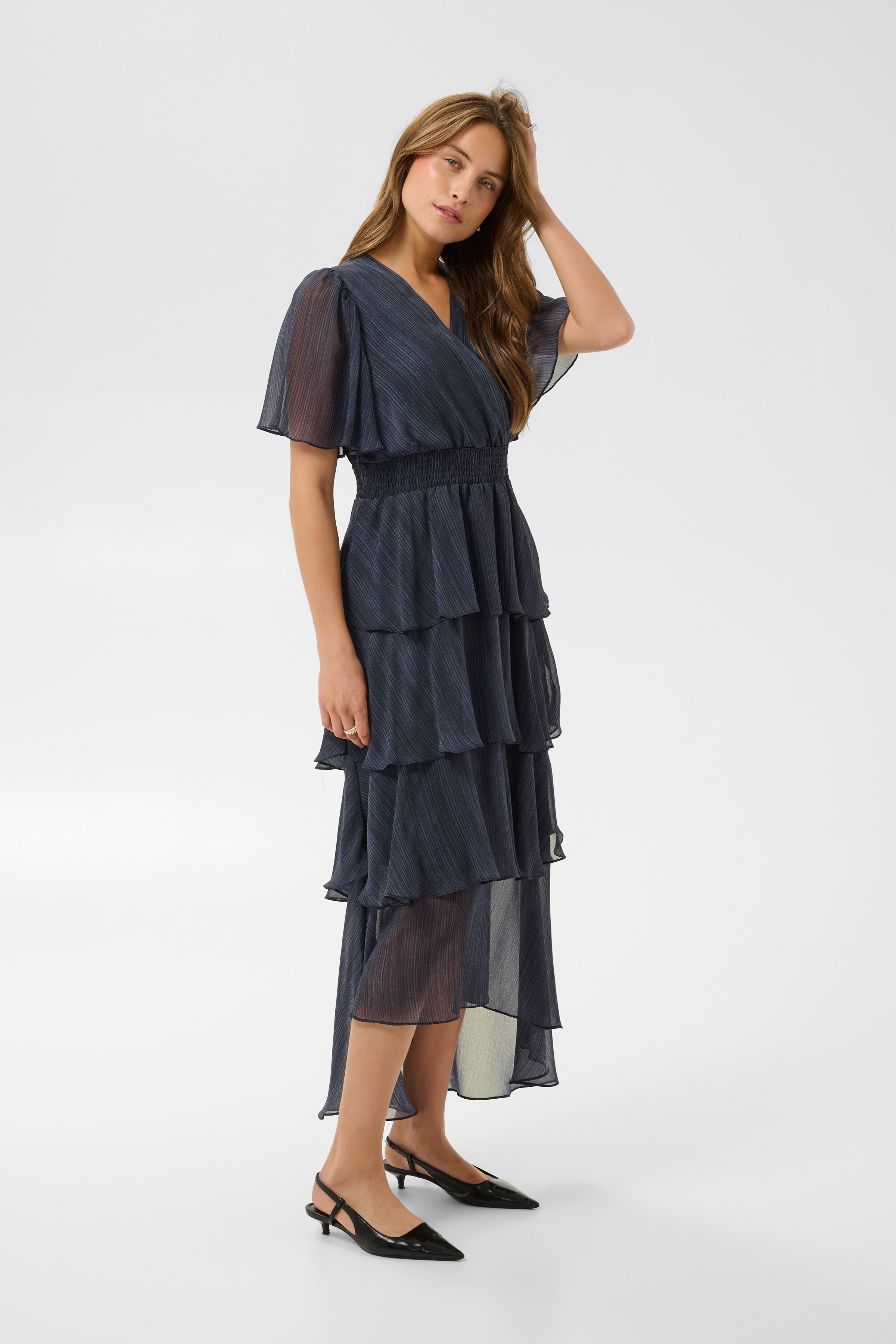 KAlouisa Dress Blue Blurry Stripe Lång Klänning med Volang