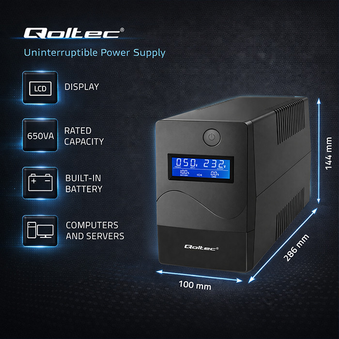 Avbrottsfri Strömförsörjning UPS  - 360W - LCD - USB - RJ45 -  Qoltec