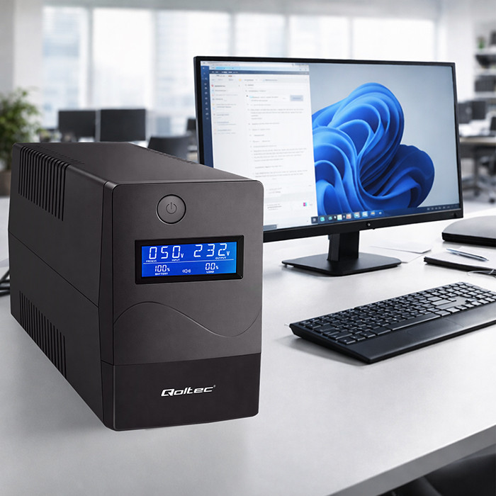 Avbrottsfri Strömförsörjning UPS  - 360W - LCD - USB - RJ45 -  Qoltec - 3