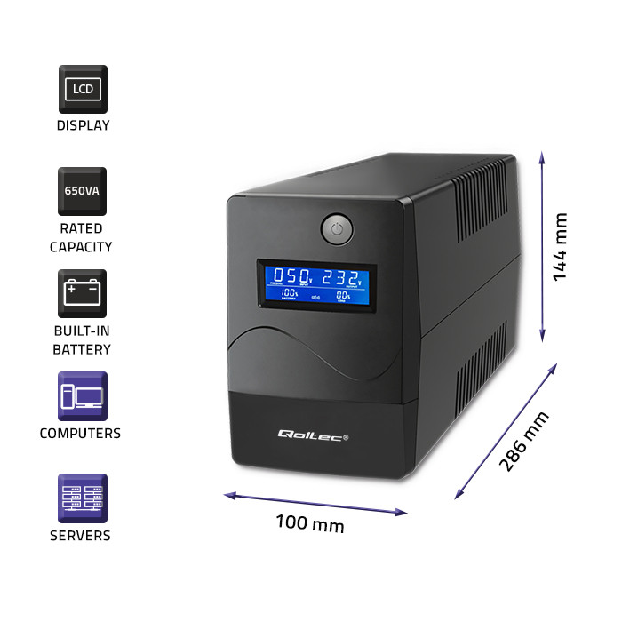 Avbrottsfri Strömförsörjning UPS  - 360W - LCD - USB - RJ45 -  Qoltec - 5