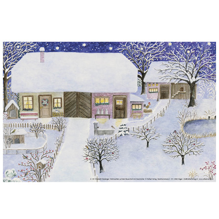 Jul på bondgården - Adventskalender med luckor med motiv av  Elisabeth Heuberger 47 x 31 cm