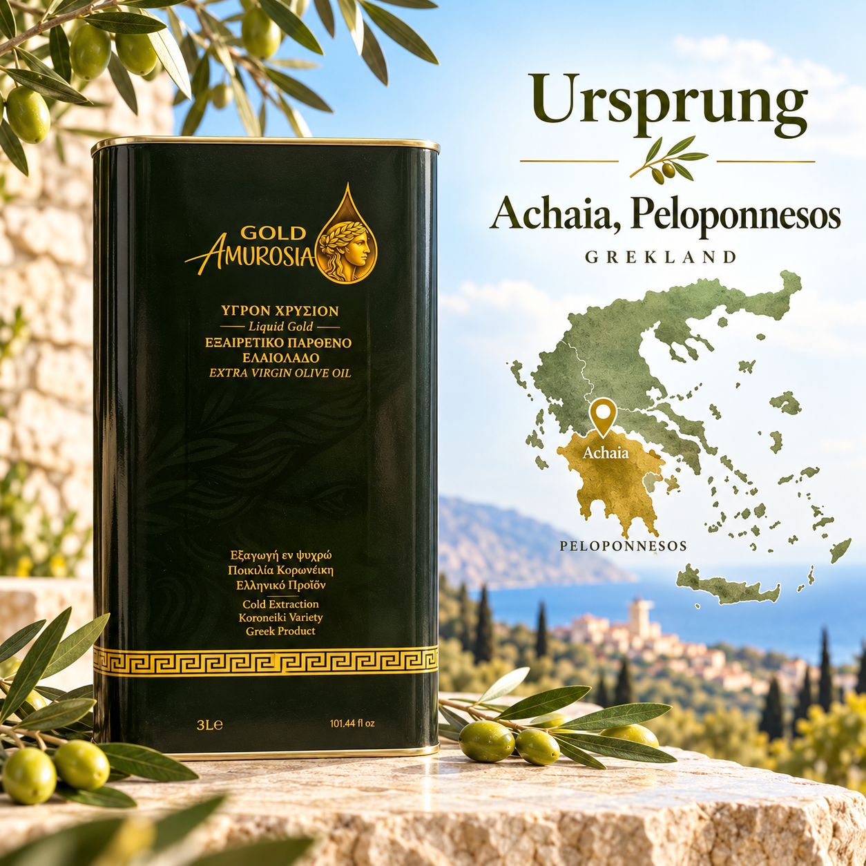 Gold Amvrosia – Grekisk Extra Jungfruolivolja 3 Liter | Koroneiki, fraktfritt - 2
