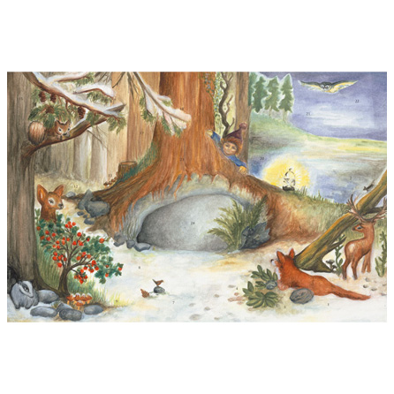 Jul med djuren  - Adventskalender med luckor med motiv av  Effi Spalinger  47 x 31 cm