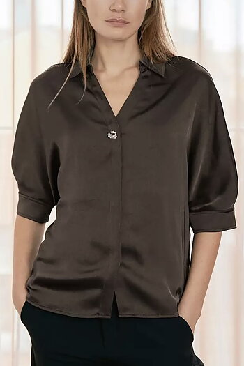 Neo Noir &nbsp;- Carm  Heavy Satin Shirt Dark Brown