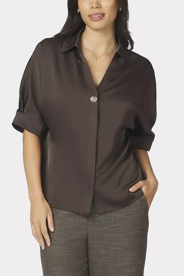 Neo Noir &nbsp;- Carm  Heavy Satin Shirt Dark Brown - 4
