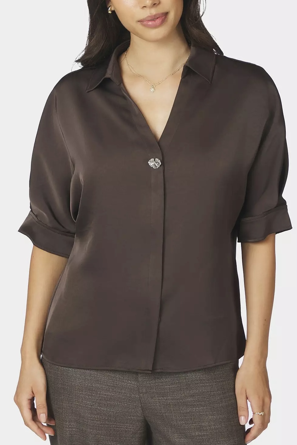 Neo Noir &nbsp;- Carm  Heavy Satin Shirt Dark Brown