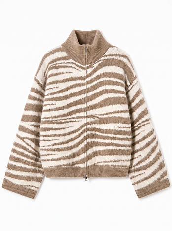 Stickad Ziptröja Tiger Beige