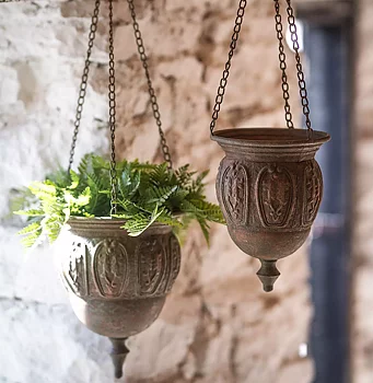 Ampel rostbrun antikbehandlad plåt blomampel shabby chic lantlig stil