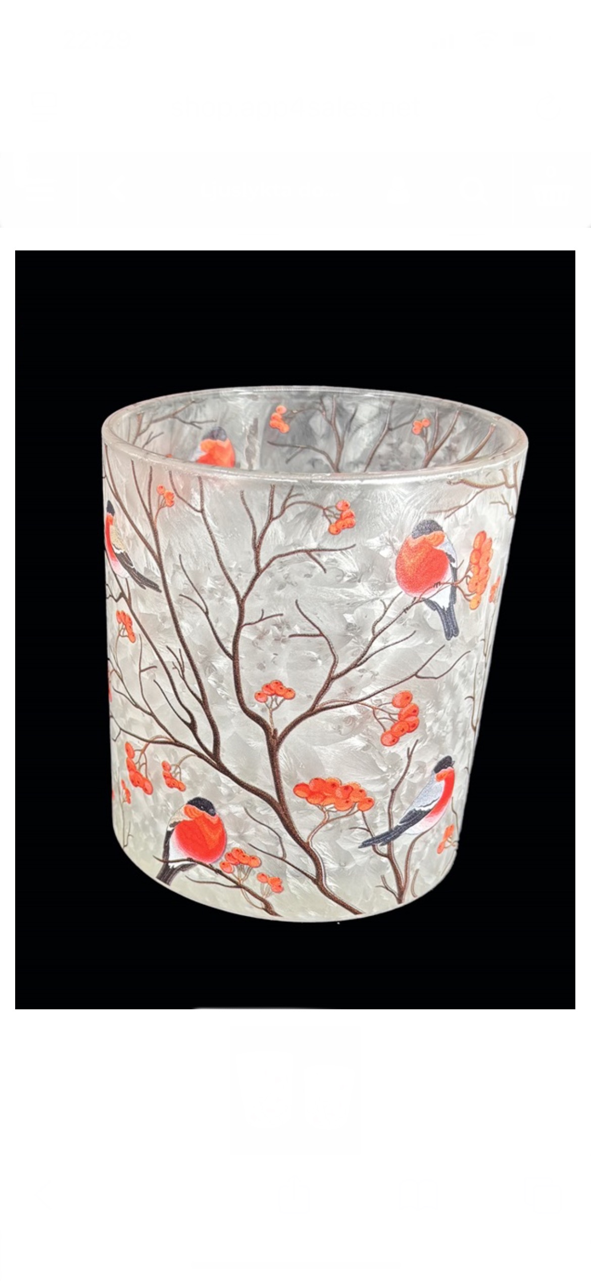 Ljuslykta i glas med domherrar 8 cm liten - 3