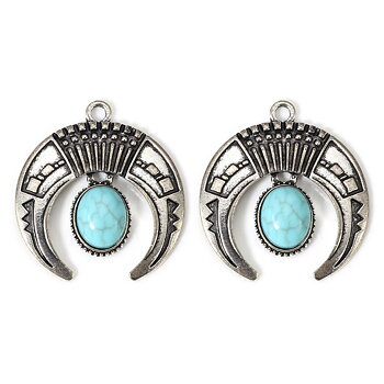 Berlock -   Boho  Måne  Silver, turkos
