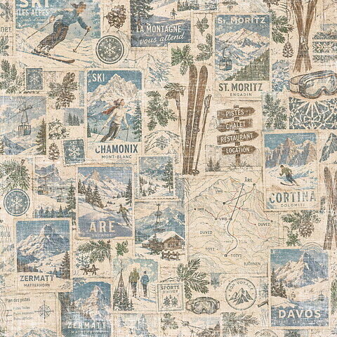 Papper Scrapbooking  Reprint -Winter Adventure  - Skiing -  12x12 (30,5 x 30,5 cm)