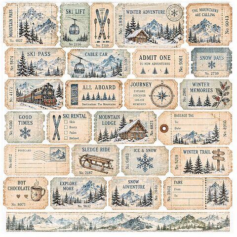 Papper Scrapbooking  Reprint -Winter Adventure  -Ticket  12x12 (30,5 x 30,5 cm)