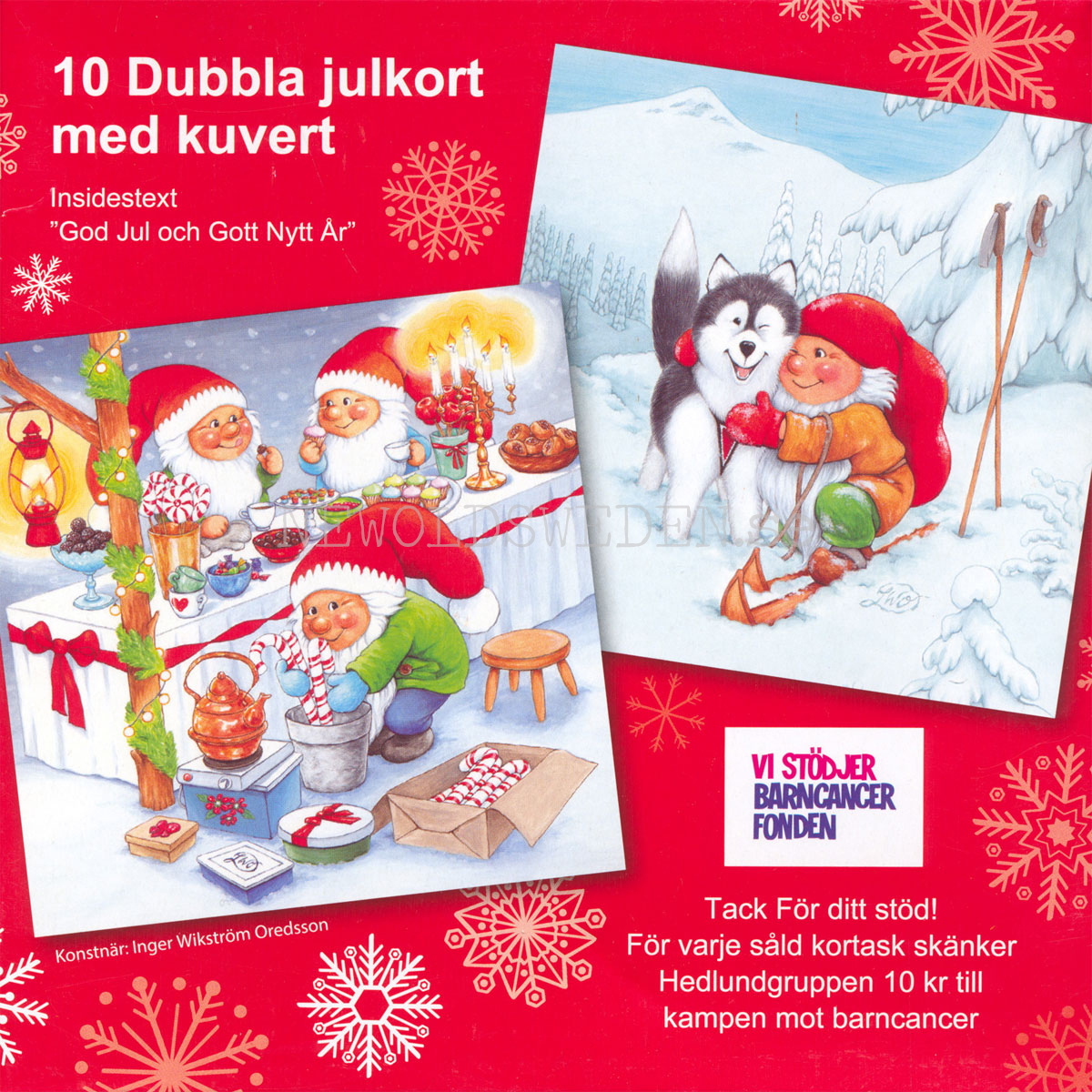 Julkort Barncancerfonden 10-pack med kuvert -  2 motiv - Inger Wikström Oredsson - 2