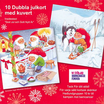 Julkort Barncancerfonden 10-pack med kuvert -  2 motiv - Inger Wikström Oredsson