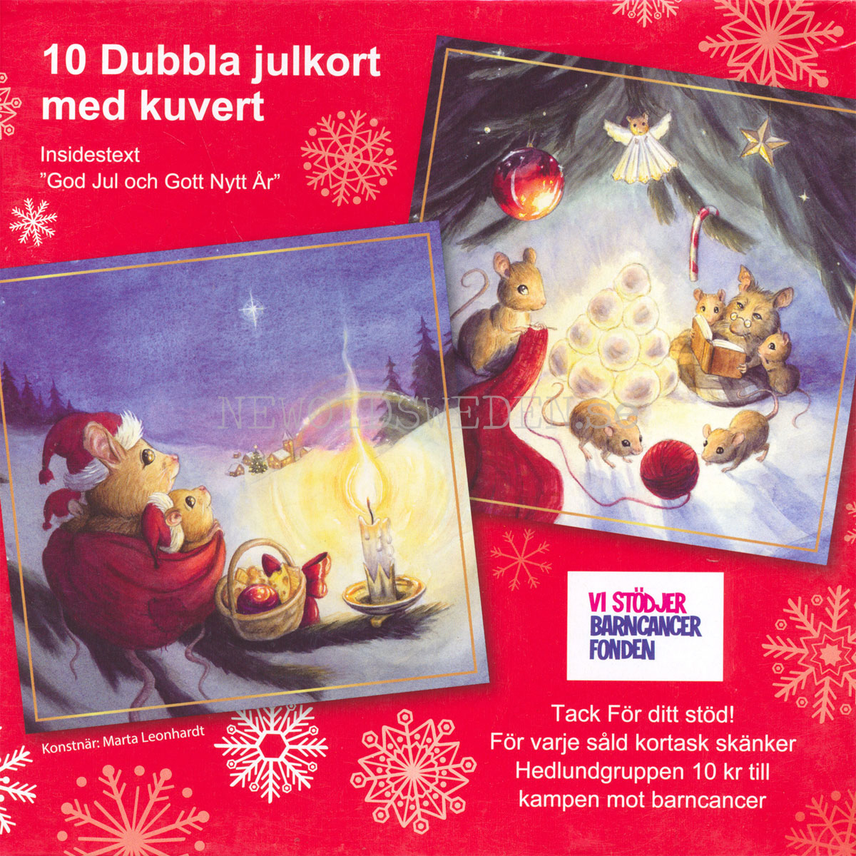 Julkort Barncancerfonden 10-pack med kuvert -  2 motiv - Märta Leonhardt - 2