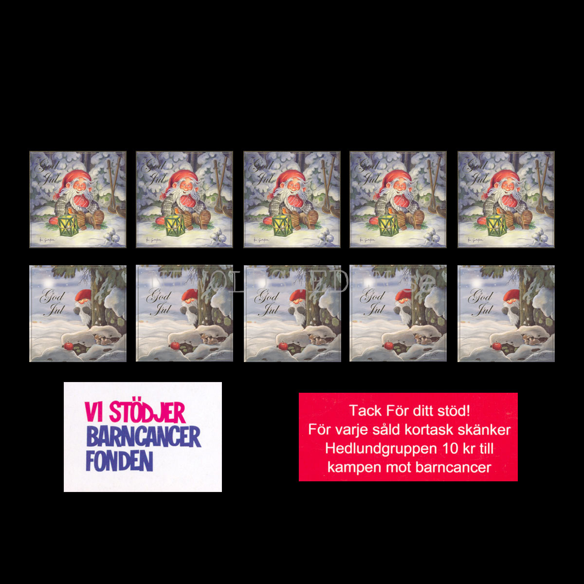 Julkort Barncancerfonden 10-pack med kuvert -  2 motiv - Åsa Gustafsson