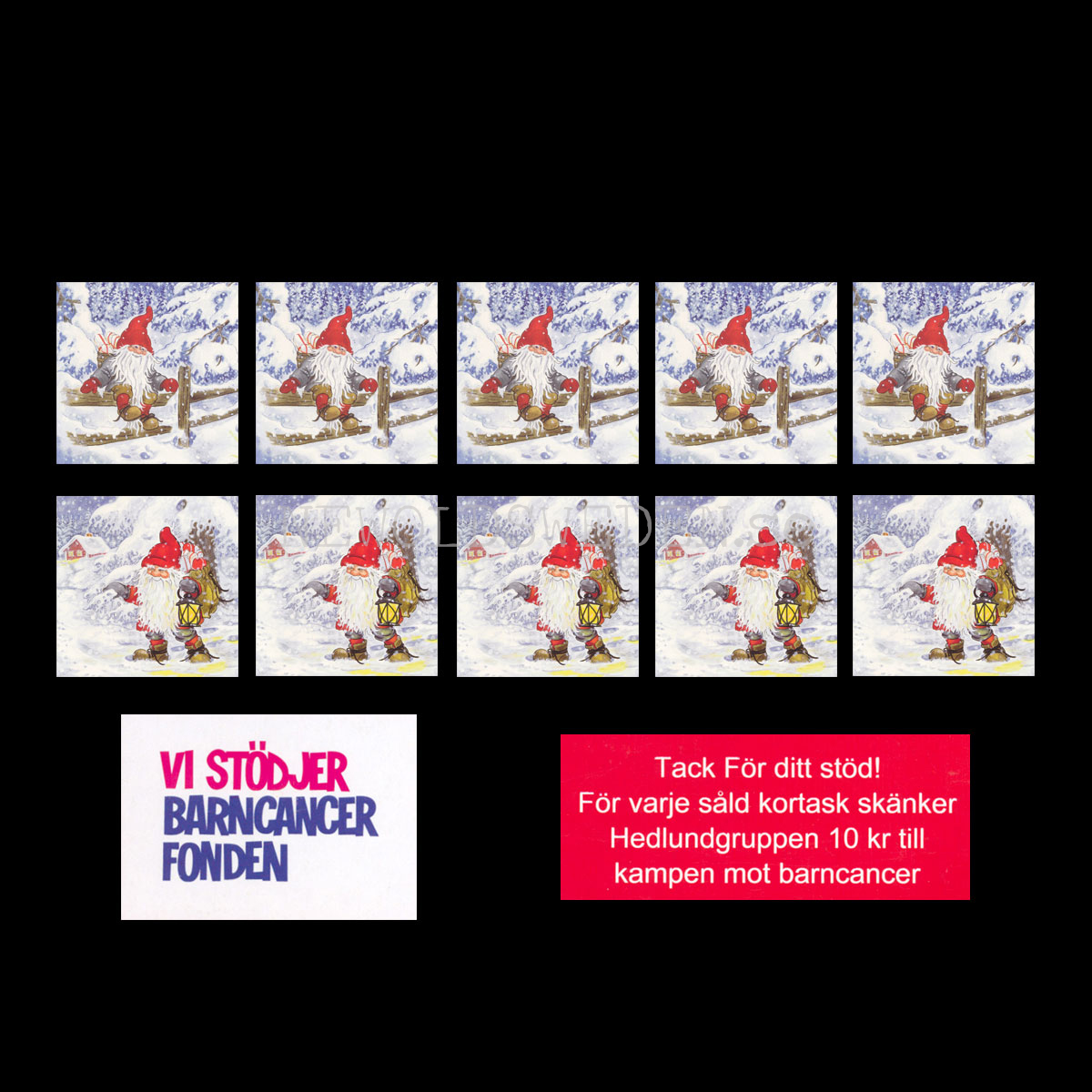 Julkort Barncancerfonden 10-pack med kuvert - 2 motiv - Kerstin Svensson
