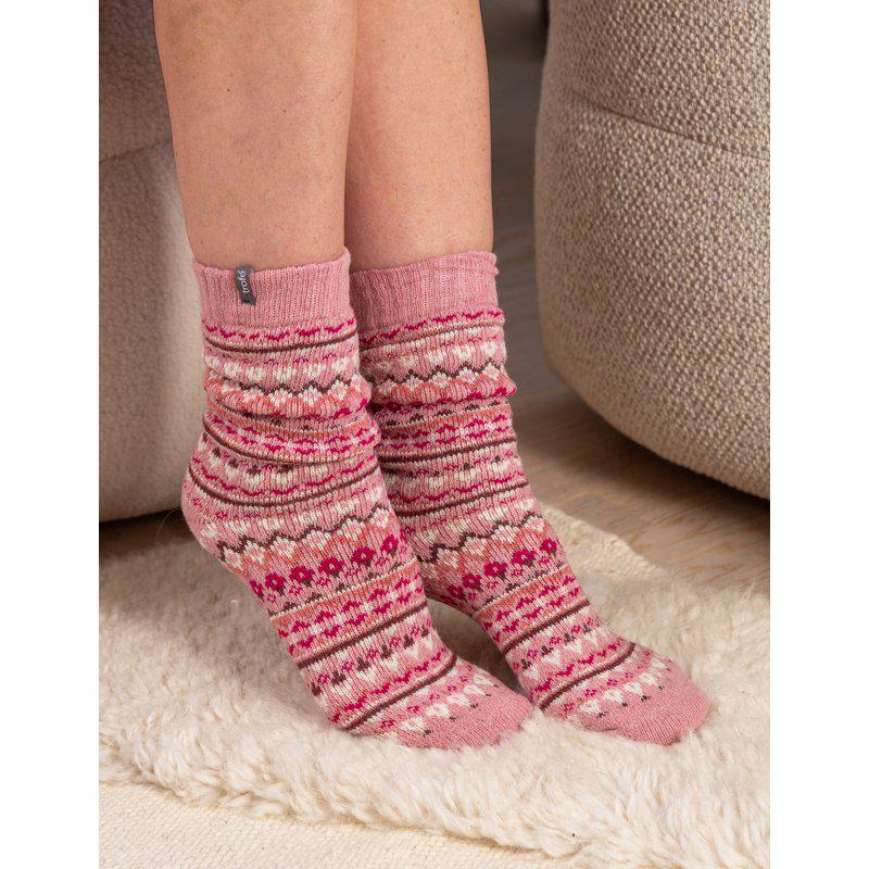 Mönstrad raggsocka i ullmix -rosa - 2