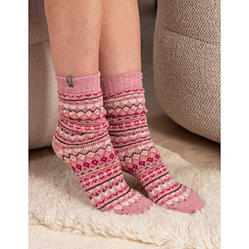 Mönstrad raggsocka i ullmix -rosa