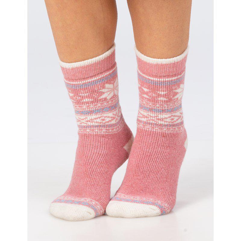 Mönstrad raggsocka i ullmix med stjärna-rosa