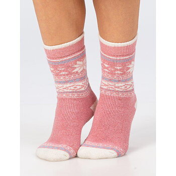 Mönstrad raggsocka i ullmix med stjärna-rosa