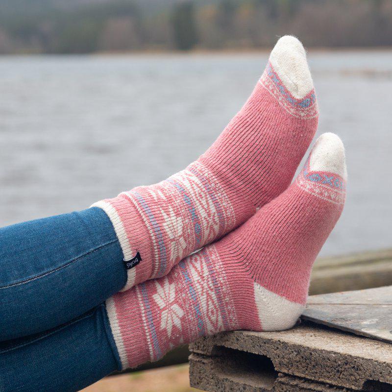 Mönstrad raggsocka i ullmix med stjärna-rosa - 2