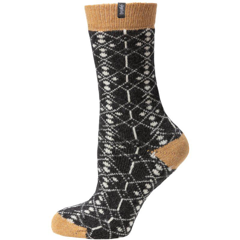 Mönstrad raggsocka i ullmix -gröngul