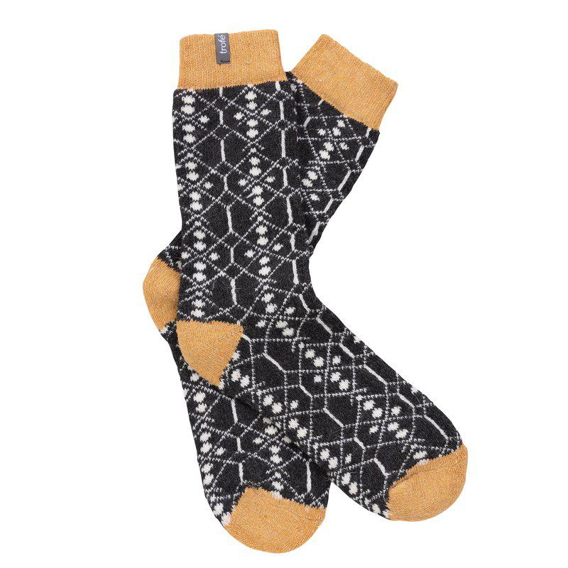 Mönstrad raggsocka i ullmix -gröngul - 2