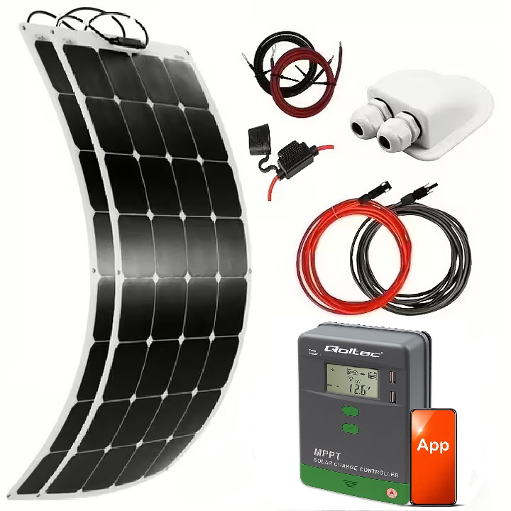 Solpanelspaket Solmax 300W med 2 st. 150W flexibel solpanel och 30A   MPPT regulator,  Bluetooth, 12/24V - husbil - husvagn  - båt
